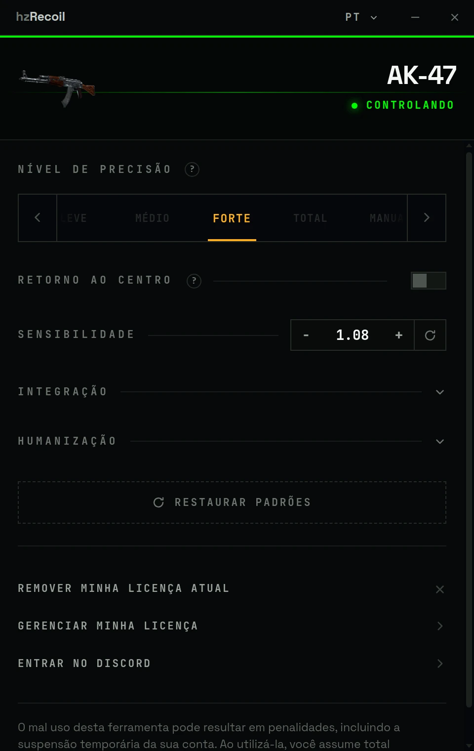hzRecoil Interface